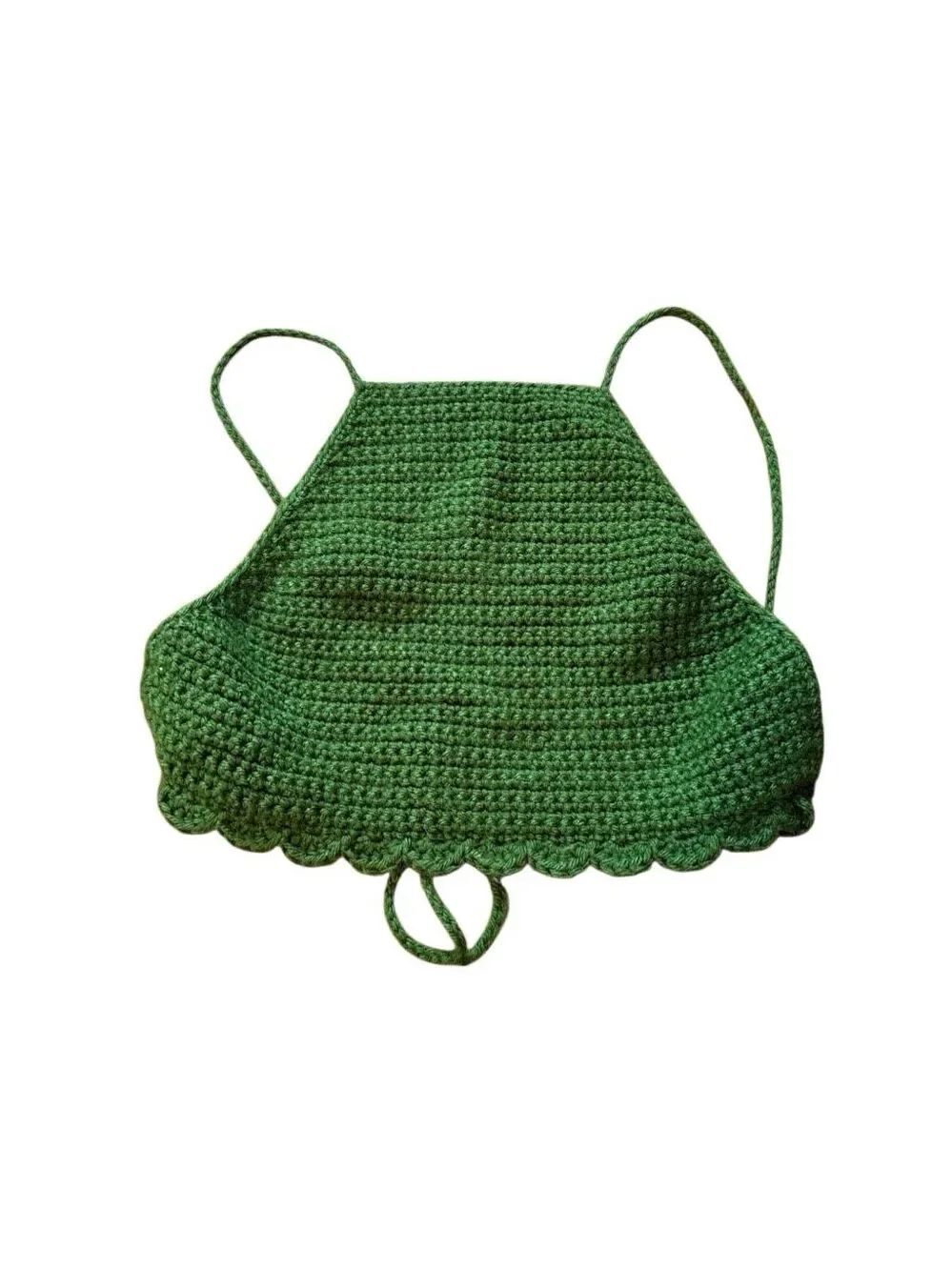Illiez Handmade forest Green Crochet Backless Crop Tank One Size